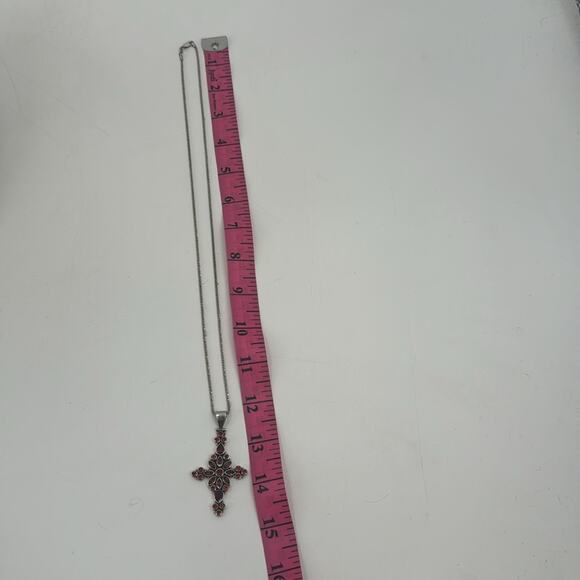 Sterling silver garnet encrusted cross pendant necklace - Picture 7 of 8